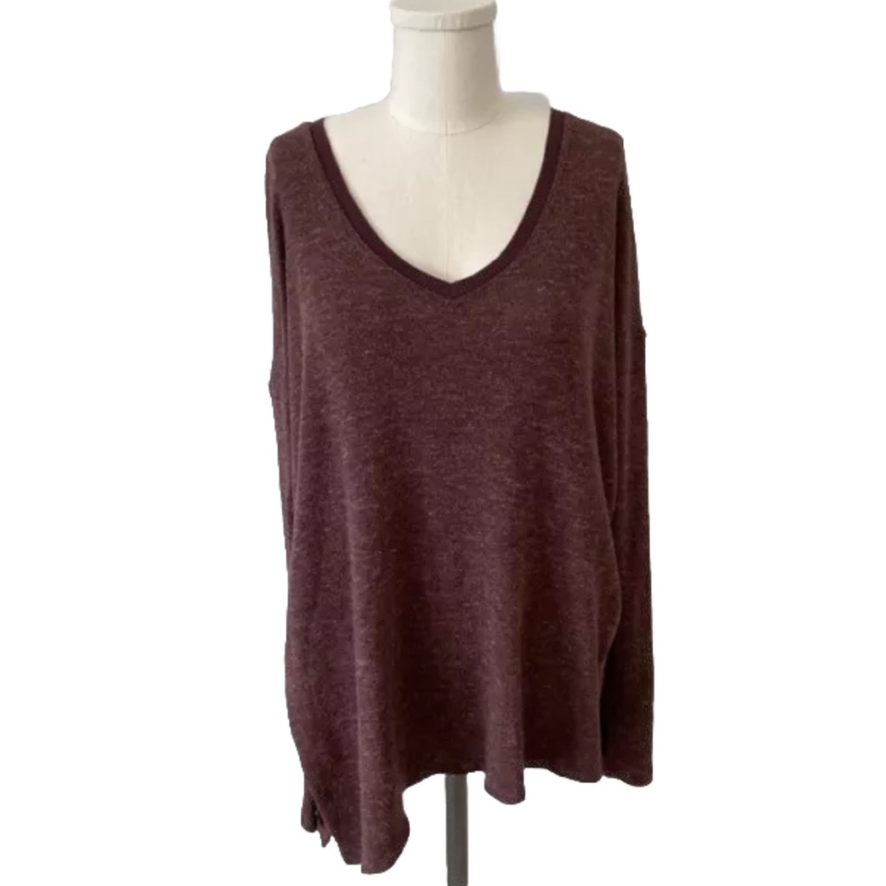 Aritzia Wilfred Sherbrooke V-Neck Shirt Sweater Maroon - Picture 3 of 10